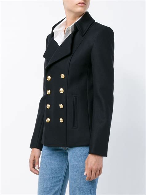 ysl buttoned short peacoat